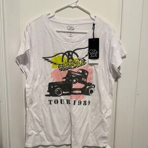 Chaser White Graphic Tee with Pink and Yellow Accents
